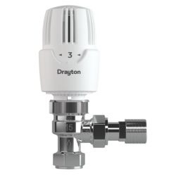 Drayton RT414 15mm x 1/2" White Angled Traditional Thermostatic Radiator Valve & Lockshield