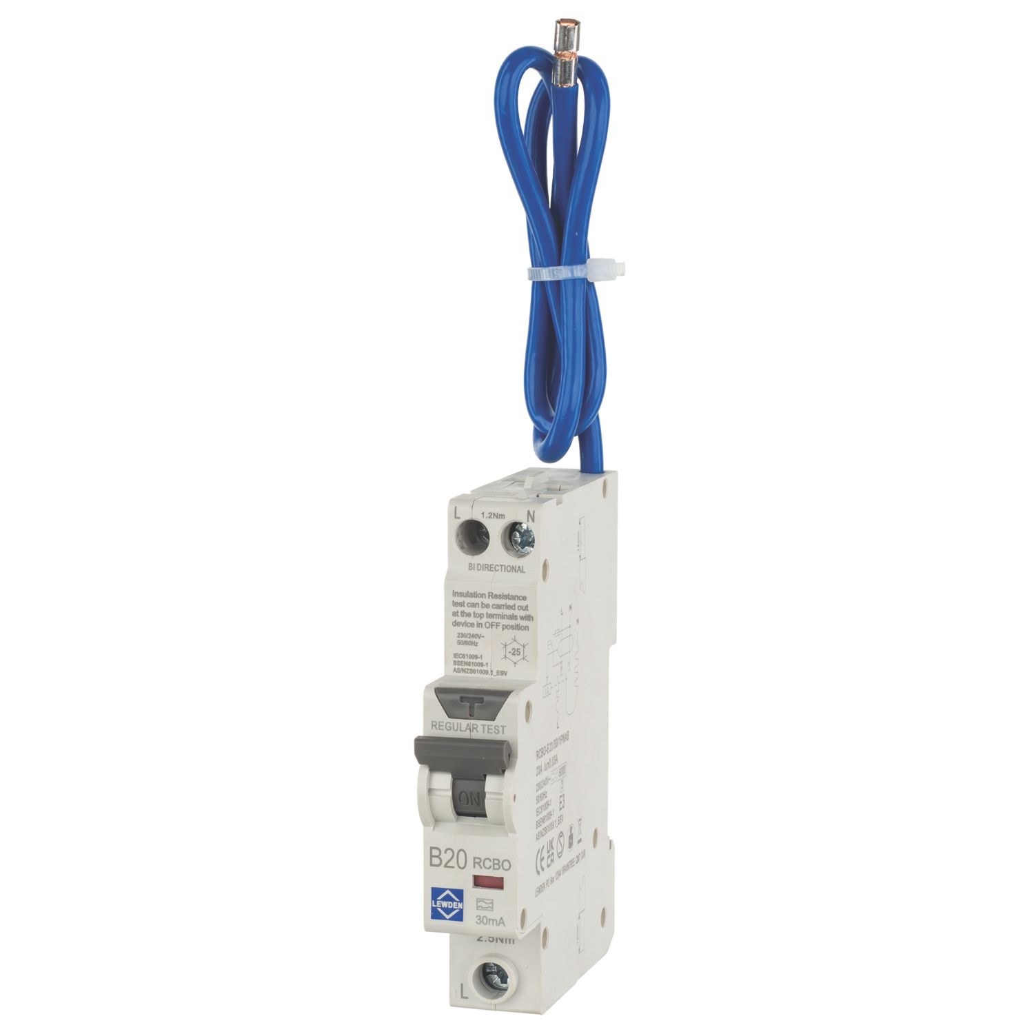 Lewden 20A 30mA Type A 1P+N B Curve Bidirectional Residual Current Circuit Breaker (215YC)