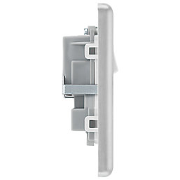 LAP  13A 2-Gang SP Switched Plug Socket Brushed Stainless Steel  with White Inserts