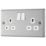 LAP  13A 2-Gang SP Switched Plug Socket Brushed Stainless Steel  with White Inserts