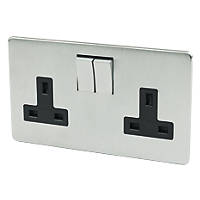Crabtree Platinum 13A 2-Gang DP Switched Plug Socket Satin Chrome  with Black Inserts