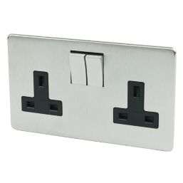 Crabtree Platinum 13A 2-Gang DP Switched Plug Socket Satin Chrome with ...