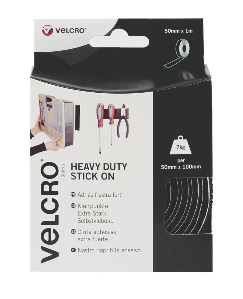 Velcro Brand Black Heavy Duty Stick On Tape 1m x 50mm Screwfix