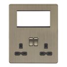 Knightsbridge  13A 2-Gang DP Multimedia Plate Antique Brass with Black Inserts