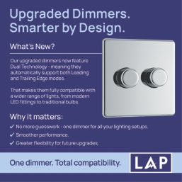 LAP  2-Gang 2-Way LED Dimmer Switch  Polished Chrome with Colour-Matched Inserts