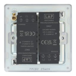 LAP  2-Gang 2-Way LED Dimmer Switch  Polished Chrome with Colour-Matched Inserts
