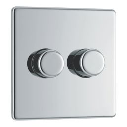 LAP  2-Gang 2-Way LED Dimmer Switch  Polished Chrome with Colour-Matched Inserts