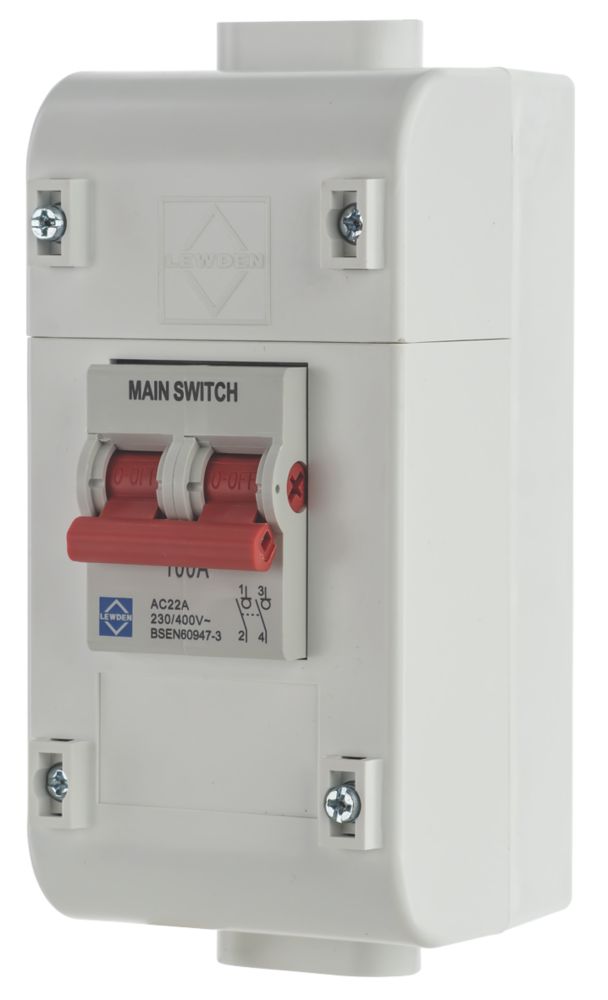 Lewden 100A 1+N Isolator Switch Screwfix
