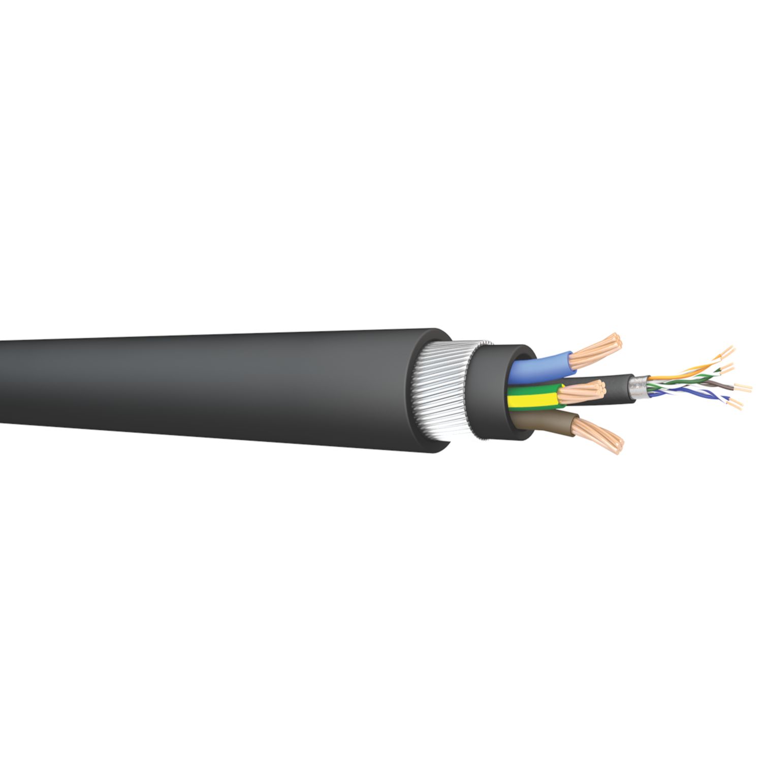Prysmian PRY-EV Black 3-Core 4mm² & Cat 5e 4-Pair Armoured EV Charging Cable 25m Coil (216RE)
