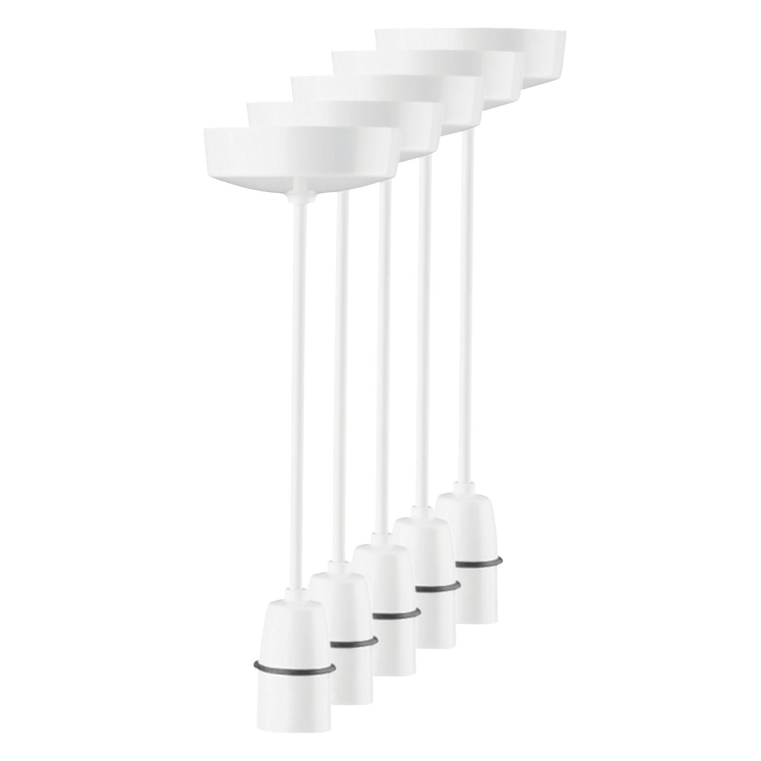 MK 6" Pendant Set Light Fitting B22 White 3 1/2" 5 Pack (2178H)