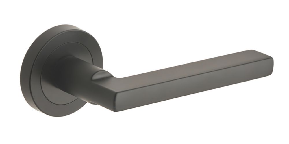 Designer Levers Scylla Lever on Rose Door Handle Pair Matt Black Screwfix