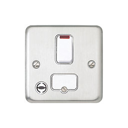MK Contoura 13A Switched Fused Spur & Flex Outlet with Neon Brushed Stainless Steel with White Inserts