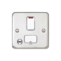 MK Contoura 13A Switched Fused Spur & Flex Outlet with Neon Brushed Stainless Steel with White Inserts