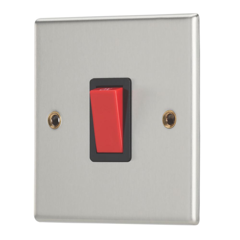 Contactum iConic 32A 1-Gang DP Control Switch Brushed Steel with Black ...