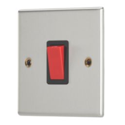 Contactum iConic 32A 1-Gang DP Control Switch Brushed Steel  with Black Inserts