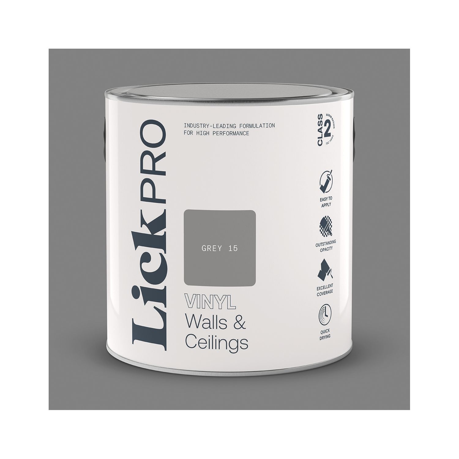 LickPro 2.5Ltr Grey 15 Vinyl Matt Emulsion Paint (217TM)