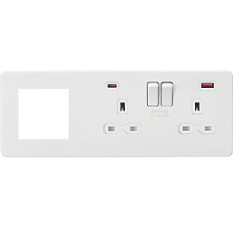Knightsbridge SFR992RMW 13A 2-Gang DP Combination Plate + 4.0A 18W 2-Outlet Type A & C USB Charger Matt White with White Inserts