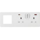 Knightsbridge SFR992RMW 13A 2-Gang DP Combination Plate + 4.0A 18W 2-Outlet Type A & C USB Charger Matt White with White Inserts