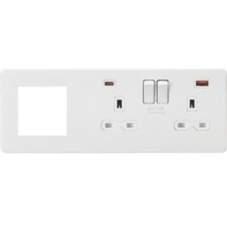 Knightsbridge SFR992RMW 13A 2-Gang DP Combination Plate + 4.0A 18W 2-Outlet Type A & C USB Charger Matt White with White Inserts