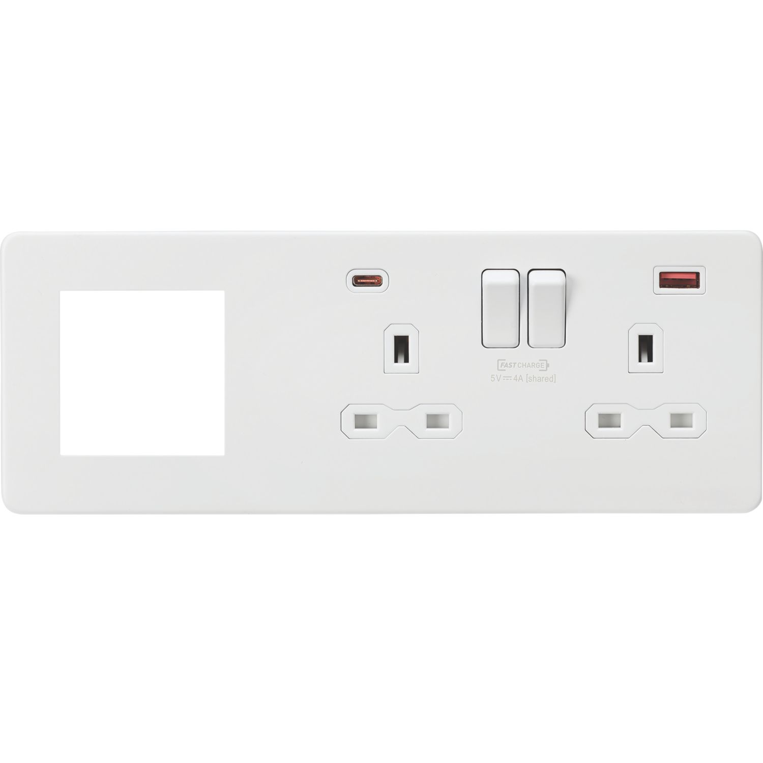 Knightsbridge SFR992RMW 13A 2-Gang DP Combination Plate + 4.0A 18W 2-Outlet Type A & C USB Charger Matt White with White Inserts (217VF)