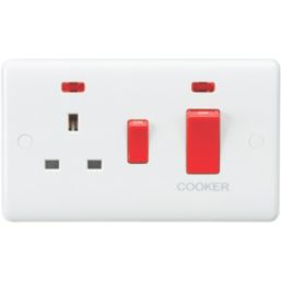Knightsbridge Curved Edge 45A 2-Gang DP Cooker Switch & 13A DP Switched Socket White with Neon