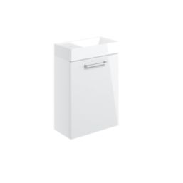 Ohio 1-Door Cloakroom Vanity Unit with Ceramic Basin Gloss White 410mm x 220mm x 600mm