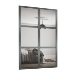 Spacepro Shaker 2-Door Sliding Wardrobe Door Kit Graphite Frame Mirror Panel 1185mm x 2260mm