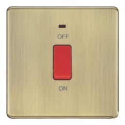 LAP  45A 1-Gang 2-Pole Cooker Switch Antique Brass with LED with Red Inserts