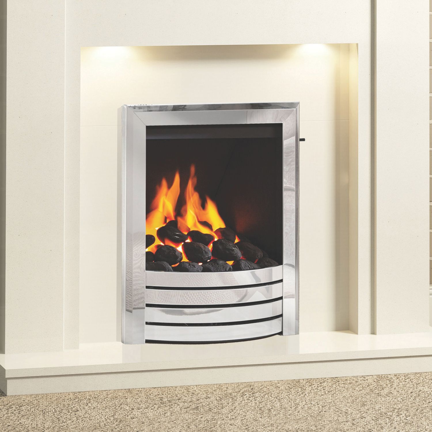 Be Modern Design Chrome Slide Control Inset Gas Manual Fire 510mm x 173mm x 605mm (218TT)
