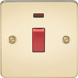 Knightsbridge  45A 1-Gang DP Control Switch Polished Brass with LED