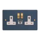 Varilight  13A 2-Gang 1P+N Switched Socket + 4A 20W 2-Outlet Type A & C USB Charger Midnight Blue with White Inserts