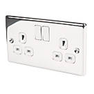LAP  13A 2-Gang SP Switched Plug Socket Polished Chrome  with White Inserts