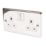 LAP  13A 2-Gang SP Switched Plug Socket Polished Chrome  with White Inserts