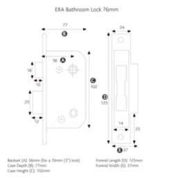 ERA  Brass Bathroom Lock 76mm Case - 56mm Backset