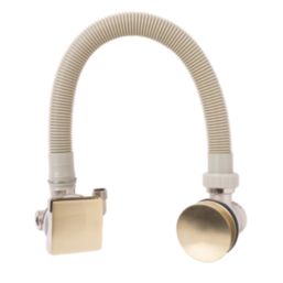 ETAL Freeflow Brushed Brass Square Head Bath Overflow Filler Tap  With Clicker Waste
