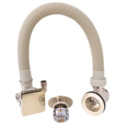 ETAL Freeflow Brushed Brass Square Head Bath Overflow Filler Tap  With Clicker Waste