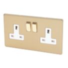 Varilight  13AX 2-Gang DP Switched Plug Socket Brushed Brass  with White Inserts