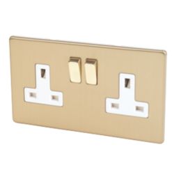 Varilight  13AX 2-Gang DP Switched Plug Socket Brushed Brass  with White Inserts