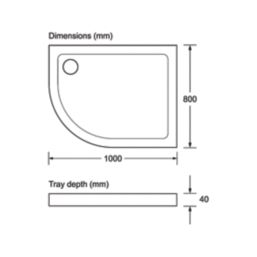 Mira Flight Safe Offset Quadrant Shower Tray Right-Handed White 1000mm x 800mm x 40mm