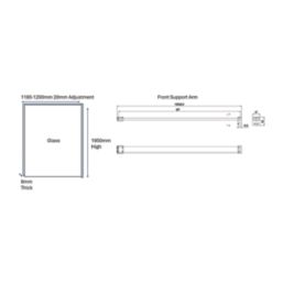 Palermo Showerwall Glass Matt Black 1950mm x 1200mm x 8mm