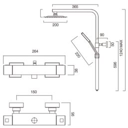 Quad Rear-Fed Exposed Chrome Thermostatic Bar Mixer Shower