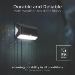 Luceco Prysm Outdoor LED Solar-Powered Wall Light, USB Rechargeable With PIR Sensor Black 600lm