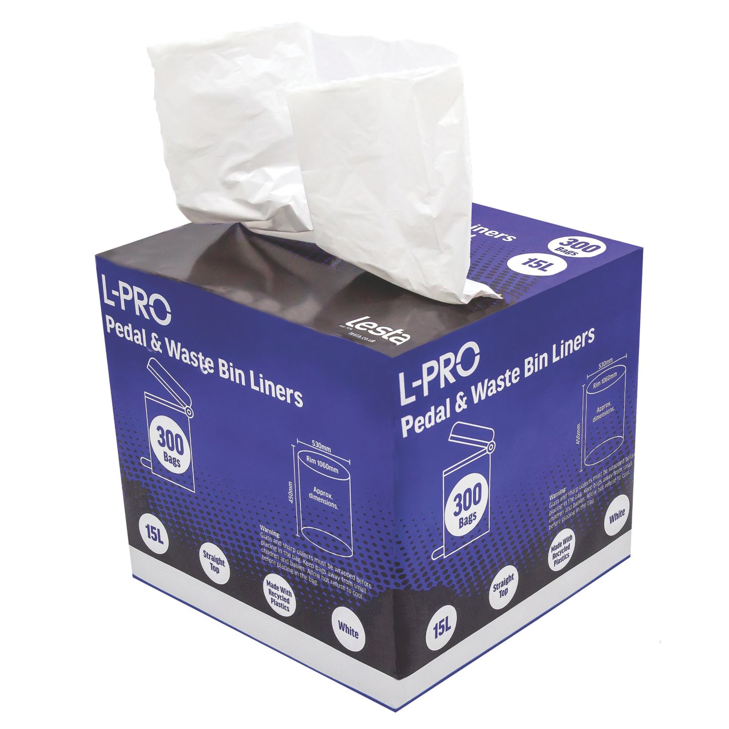 L-PRO White Pedal Bin Liners in Dispenser Box 15Ltr 300 Pack (220FG)