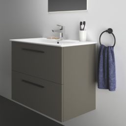 Ideal Standard i.life A Wall-Hung Vanity Unit with Black Handles & Basin Matt Quartz Grey 800mm x 440mm x 630mm