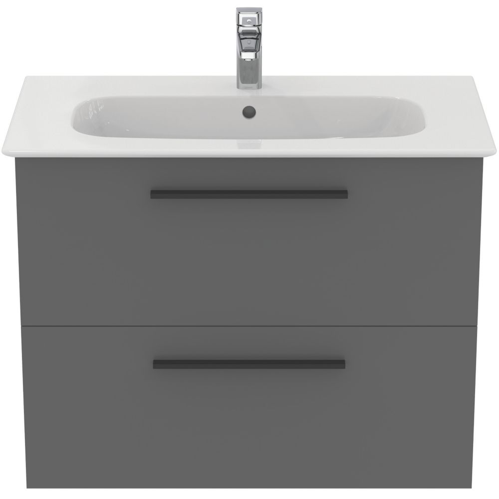 Ideal Standard i.life A Wall-Hung Vanity Unit with Black Handles & Basin Matt Grey 800mm x 440mm x 630mm