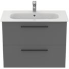 Ideal Standard i.life A Wall-Hung Vanity Unit with Black Handles & Basin Matt Quartz Grey 800mm x 440mm x 630mm