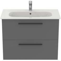 Ideal Standard i.life A Wall-Hung Vanity Unit with Black Handles & Basin Matt Quartz Grey 800mm x 440mm x 630mm
