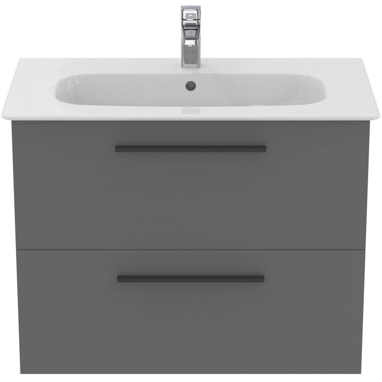 Ideal Standard i.life A Wall-Hung Vanity Unit with Black Handles & Basin Matt Quartz Grey 800mm x 440mm x 630mm (220HM)