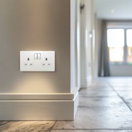 British General Evolve 13A 2-Gang SP Switched Socket Pearlescent White  with White Inserts