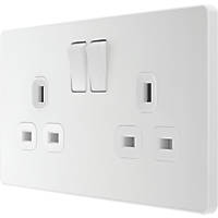 British General Evolve 13A 2-Gang SP Switched Socket White  with White Inserts
